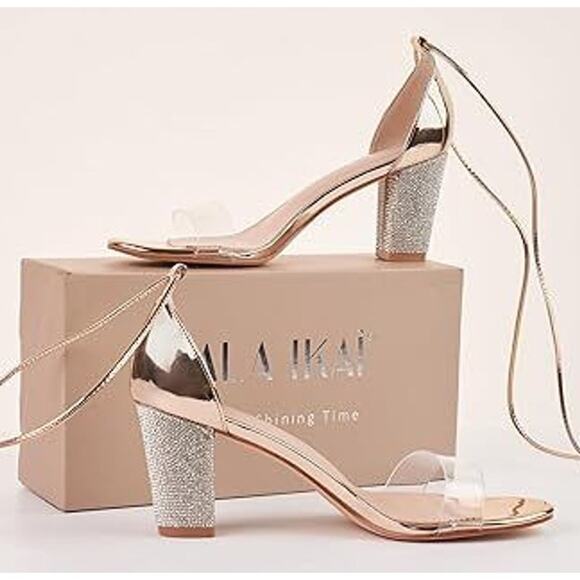 NEW Women's Size EU 41.5/US 11.5 Clear Open Toe Strappy Rhinestone Heels Sandals - Picture 1 of 10